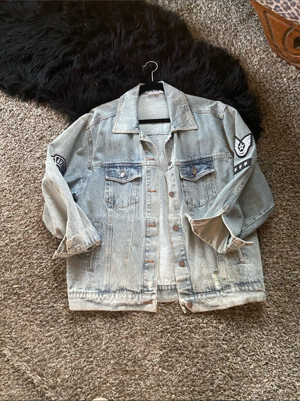 Light Wash Denim Jacket with Patch Details oversized
